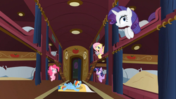 Size: 1366x768 | Tagged: safe, screencap, fluttershy, pinkie pie, rarity, twilight sparkle, g4, over a barrel