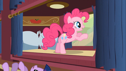 Size: 1366x768 | Tagged: safe, screencap, pinkie pie, twilight sparkle, earth pony, pony, g4, over a barrel, butt, female, mare, pillow, plot