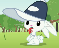 Size: 432x355 | Tagged: safe, screencap, angel bunny, rabbit, g4, hurricane fluttershy, angelbetes, blowing, coach, cropped, cute, hat, male, mouth hold, rainbow dashs coaching whistle, solo, trainer, training, training montage, whistle