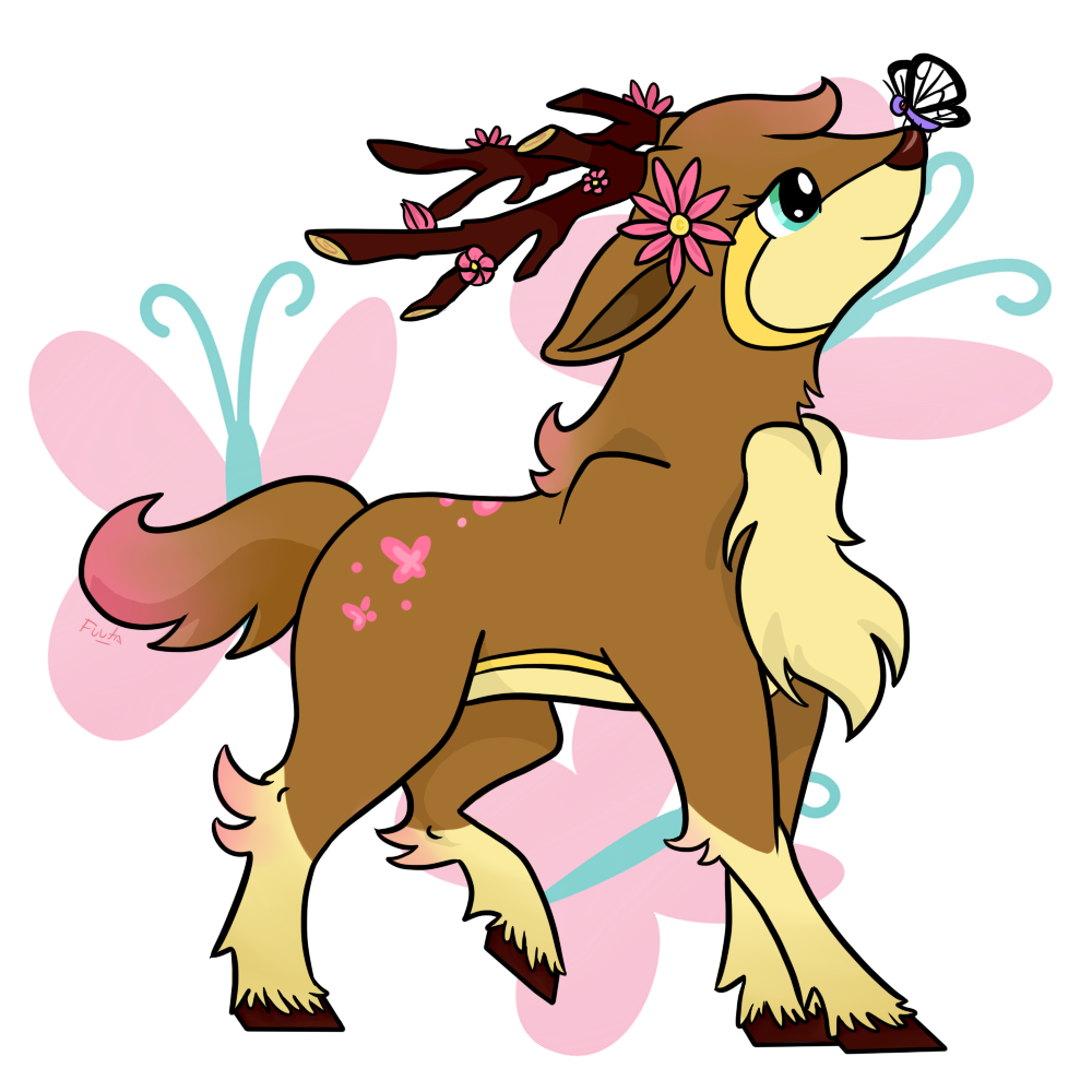 545236 safe, artistfuutachimaru, fluttershy, sawsbuck, female