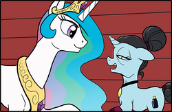 Size: 600x391 | Tagged: safe, artist:muffinshire, princess celestia, professor inkwell, comic:twilight's first day, g4, wip