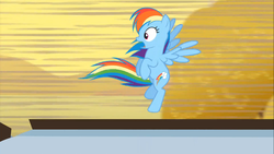 Size: 1366x768 | Tagged: safe, screencap, rainbow dash, pony, g4, over a barrel, desert, female, flying, solo