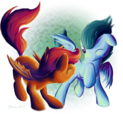 Size: 1945x1802 | Tagged: safe, artist:tiothebeetle, rumble, scootaloo, pegasus, pony, g4, .psd available, colt, eyes closed, female, filly, male, one eye closed, ship:rumbloo, shipping, straight