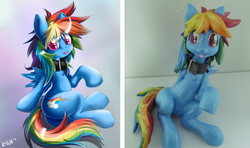 Size: 1701x1007 | Tagged: safe, artist:e33333386, artist:knifeh, rainbow dash, g4, collar, comparison, sculpture