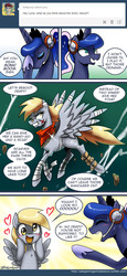 Size: 600x1307 | Tagged: safe, artist:johnjoseco, derpy hooves, princess luna, pegasus, pony, ask gaming princess luna, gamer luna, g4, bandage, bandaid, blushing, clothes, comic, crossover, cute, derpabetes, epic derpy, eyes closed, facehoof, female, grin, headset, heart, joseco you magnificent bastard, lunabetes, mare, open mouth, reboot, scarf, smiling, sonic boom, sonic drama, sonic the hedgehog, sonic the hedgehog (series), speech bubble, spread wings, tumblr