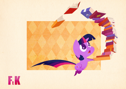 Size: 2158x1536 | Tagged: safe, artist:fluttershythekind, twilight sparkle, pony, g4, bipedal, book, female, filly, pile, solo