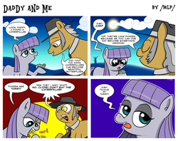 Size: 1260x1000 | Tagged: safe, artist:catfood-mcfly, igneous rock pie, maud pie, snips, caterpillar, earth pony, pony, comic:daddy and me, g4, comic, cute, male, maud pred, maudabetes, ponies eating meat, retarded, stallion, tongue out, vore, wat