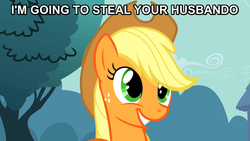 Size: 1037x583 | Tagged: safe, edit, edited screencap, screencap, applejack, g4, simple ways, female, husbando, husbando thief, image macro, solo