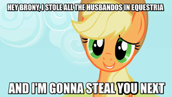 Size: 800x450 | Tagged: safe, edit, edited screencap, screencap, applejack, g4, simple ways, female, husbando, husbando thief, image macro, solo