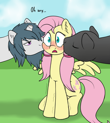 Size: 900x1000 | Tagged: safe, artist:marindashy, fluttershy, oc, g4, broken horn, canon x oc, female, horn, licking, male, straight