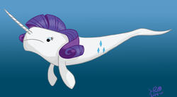 Size: 1113x612 | Tagged: safe, artist:heatresin, rarity, narwhal, g4, female, solo, species swap