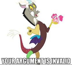 Size: 526x472 | Tagged: safe, discord, pinkie pie, g4, image macro, meme