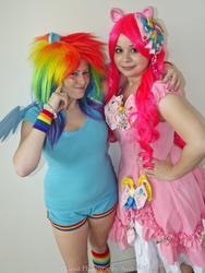 Size: 720x960 | Tagged: safe, artist:felidae pounce, pinkie pie, rainbow dash, human, g4, cosplay, irl, irl human, photo