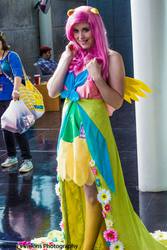 Size: 1366x2048 | Tagged: safe, artist:flying-fox, artist:koi-ishly, fluttershy, human, g4, clothes, convention, cosplay, dress, gala dress, irl, irl human, nekocon, nekocon 2013, photo