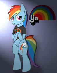 Size: 751x960 | Tagged: safe, artist:dark-southern-rebel, rainbow dash, pony, g4, belly button, bipedal, clothes, female, gamerdash, half-life, ljn, mare, shirt, simple background, solo, video game, wingless