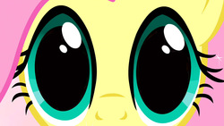 Size: 1280x720 | Tagged: safe, edit, screencap, fluttershy, g4, magical mystery cure, cute, dilated pupils, eyes, female, shyabetes, solo, stare