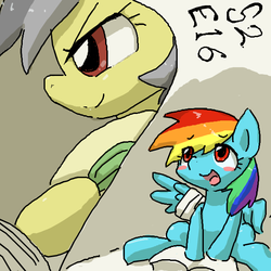 Size: 600x600 | Tagged: safe, artist:yajima, daring do, rainbow dash, g4, read it and weep, bed, pixiv