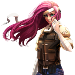 Size: 1184x1200 | Tagged: safe, artist:bakki, fluttershy, human, g4, fallout, fallout: new vegas, female, flutterbadass, humanized, joshua graham, light skin, solo