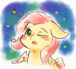 Size: 419x381 | Tagged: safe, artist:ehn6, fluttershy, g4, female, night, pixiv, solo, stars