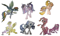 Size: 1024x614 | Tagged: safe, artist:kernal-flob, applejack, fluttershy, pinkie pie, rainbow dash, rarity, twilight sparkle, alicorn, pony, g4, female, mane six, mare, pinkamena diane pie, twilight sparkle (alicorn)