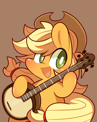 Size: 800x1000 | Tagged: safe, artist:php56, applejack, earth pony, pony, g4, banjo, cute, female, hat, jackabetes, musical instrument, open mouth, simple background, solo
