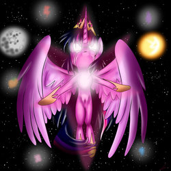 Size: 894x894 | Tagged: safe, artist:johsfy, twilight sparkle, alicorn, pony, g4, female, glowing eyes, immortality blues, mare, mare in the moon, mare in the sun, moon, solo, sun, twilight sparkle (alicorn)