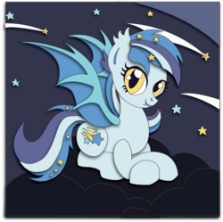 Size: 897x893 | Tagged: safe, artist:the-paper-pony, oc, oc only, oc:star struck, bat pony, pony, female, lying down, mare, prone, shadowbox, solo