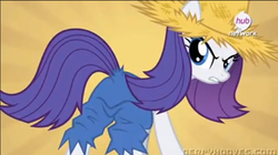 Size: 560x314 | Tagged: safe, screencap, rarity, pony, g4, simple ways, butt, clothes, droopy drawers, female, jeans, mare, plot, rarihick, solo, tail, tail hole