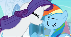 Size: 1352x698 | Tagged: safe, screencap, rainbow dash, rarity, pony, g4, the crystal empire, boop, noseboop, out of context, shipping fuel