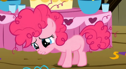 Size: 444x244 | Tagged: safe, screencap, pinkie pie, g4, female, filly, messy mane, sad, solo