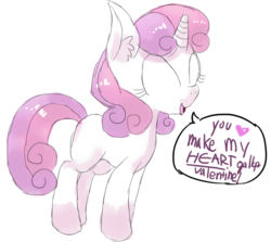 Size: 574x512 | Tagged: safe, artist:nelauk, sweetie belle, pony, unicorn, g4, eyes closed, female, filly, foal, heart, horn, simple background, solo, transparent background, valentine