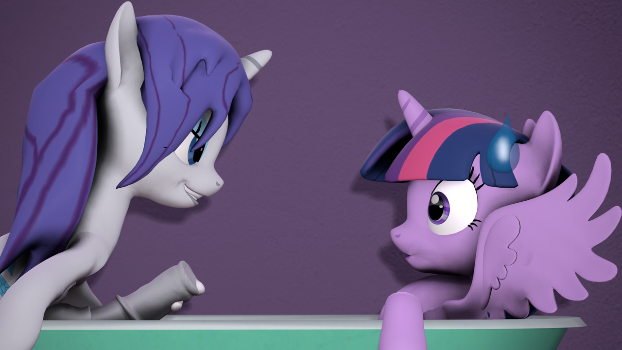 545908 - explicit, artist:mr.tektite, rarity, twilight sparkle, alicorn,  pony, unicorn, g4, 3d, bath, bathtub, cum, futa, futa on female, futa  rarity, imminent rape, intersex, nudity, penis, precum, sexy,  ship:rarilight, shipping, smiling, source