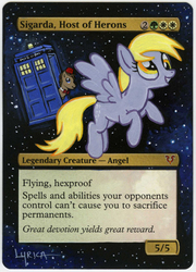 Size: 433x600 | Tagged: safe, artist:lyricaray, derpy hooves, doctor whooves, time turner, pegasus, pony, g4, female, magic the gathering, mare, tardis