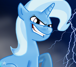 Size: 1280x1139 | Tagged: safe, artist:ajmstudios, trixie, pony, unicorn, g4, electrixie, evil, female, grin, lightning, mare, ponies: the series, scootaquest, sinister, smiling, solo