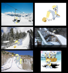 Size: 1651x1766 | Tagged: safe, derpy hooves, discord, pegasus, pony, g4, female, mare, muffin, olympic games, olympic winter games, olympics, ski jump, winter olympic games, winter olympics
