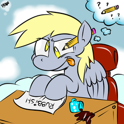 Size: 1280x1280 | Tagged: safe, artist:benja, derpy hooves, pegasus, pony, ask ask-the-ponies, g4, female, mare, pencil, solo