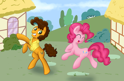 Size: 2000x1300 | Tagged: safe, artist:lomeo, cheese sandwich, pinkie pie, g4, duo, female, male, ship:cheesepie, shipping, straight