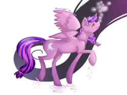 Size: 4000x3000 | Tagged: safe, artist:siinys, oc, oc only, oc:moonlight blossom, pegasus, pony, blushing, female, flower, flower in hair, happy, looking up, pegasus oc, petals, solo, wings