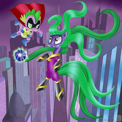 Size: 900x900 | Tagged: safe, artist:swanlullaby, mane-iac, spike, g4, power ponies (episode), electro orb, humdrum costume, power ponies