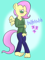 Size: 1024x1365 | Tagged: safe, artist:xylophon, fluttershy, anthro, plantigrade anthro, g4, adorascotch, barefoot, blushing, butterscotch, clothes, cute, feet, femboy, male, male feet, pigeon toed, rule 63, rule63betes, solo, story in the comments, sweater, sweatershy