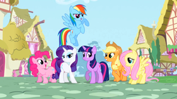 Size: 1440x810 | Tagged: safe, applejack, fluttershy, pinkie pie, rainbow dash, rarity, twilight sparkle, g4, intro, mane six