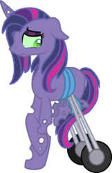 Size: 648x997 | Tagged: safe, artist:starryoak, oc, oc only, oc:prince(ss) quasimodo quartz, changepony, hybrid, half changeling, handicapped, interspecies offspring, male to female, offspring, parent:queen chrysalis, parent:shining armor, parents:shining chrysalis, simple background, solo, transgender, transparent background, vector, wheel, wheelchair