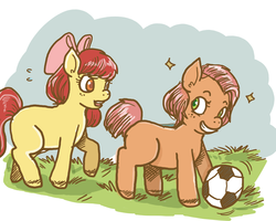 Size: 1000x800 | Tagged: safe, artist:superlucky13, apple bloom, babs seed, g4, football