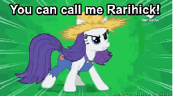 Size: 480x268 | Tagged: safe, screencap, rarity, g4, simple ways, animated, derp, faic, farmfilly, female, hat, hub logo, hubble, image macro, overalls, rarihick, solo, straw hat, tail, tail hole, the hub