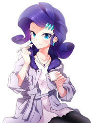 Size: 750x819 | Tagged: dead source, safe, artist:re_ghotion, rarity, human, g4, colored pupils, female, humanized, looking at you, pudding, simple background, smiling, solo, white background