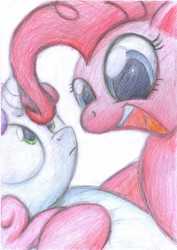 Size: 2477x3500 | Tagged: safe, artist:aemuhn, pinkie pie, sweetie belle, g4, colored pencil drawing, traditional art