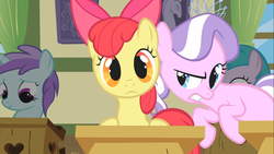 Size: 1366x768 | Tagged: safe, screencap, apple bloom, aura (g4), diamond tiara, liza doolots, petunia, princess celestia, tootsie flute, call of the cutie, g4, classroom, cute, diamondbetes, ponyville schoolhouse