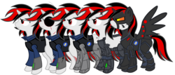 Size: 1700x728 | Tagged: dead source, safe, artist:omnitoast, oc, oc only, oc:blackjack, cyborg, pony, unicorn, fallout equestria, fallout equestria: project horizons, amputee, clothes, cybernetic legs, eyepatch, fanfic, fanfic art, female, hooves, horn, jumpsuit, level 1 (project horizons), level 2 (project horizons), level 4 (alicorn eclipse) (project horizons), mare, pipbuck, scar, simple background, solo, transparent background, vault suit