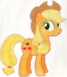 Size: 2224x2563 | Tagged: safe, artist:muffin mane, applejack, g4, cowboy hat, female, hat, looking at you, smiling, solo, standing, stetson, traditional art