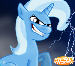 Size: 3124x2780 | Tagged: safe, artist:ajmstudios, trixie, pony, unicorn, g4, evil, female, lightning, mare, promo, scootaloo's scootaquest, sinister, solo, teaser